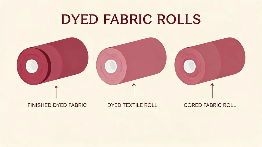 Rolls of dyed fabric in a textile mill used for manufacturing cosmetic bags